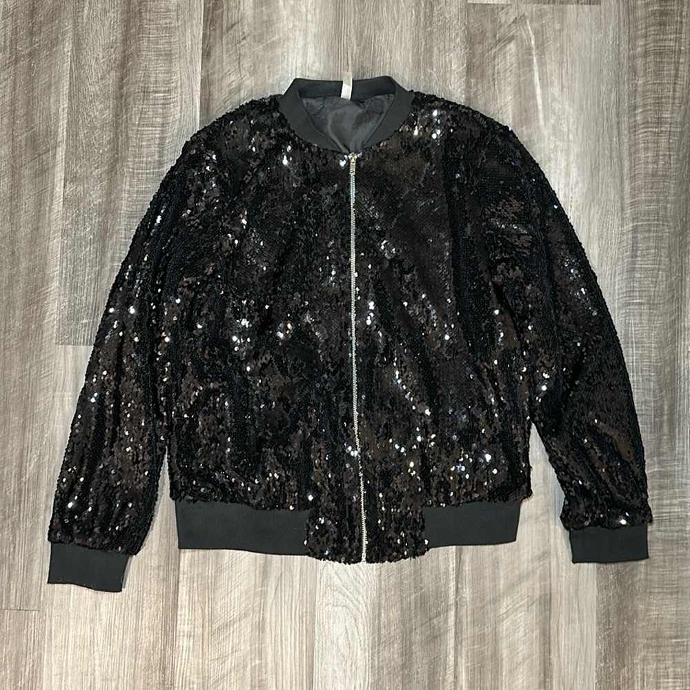 Bishop Street Apparel Sequined Star Bomber Jacket - Medium
